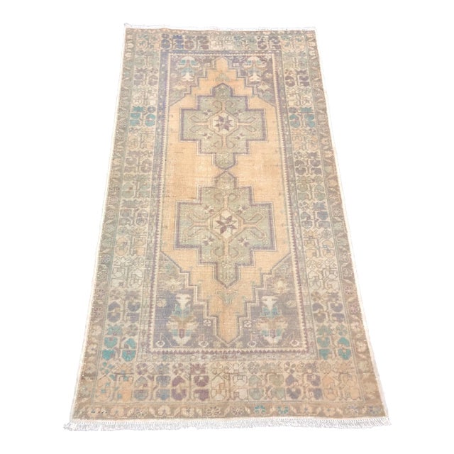 Orange Vintage Faded Turkish Oushak Handmade Wool Rug For Sale