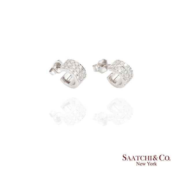 18k (750) White Gold Natural Diamond Wide Hoop Earrings, Pair For Sale - Image 4 of 10