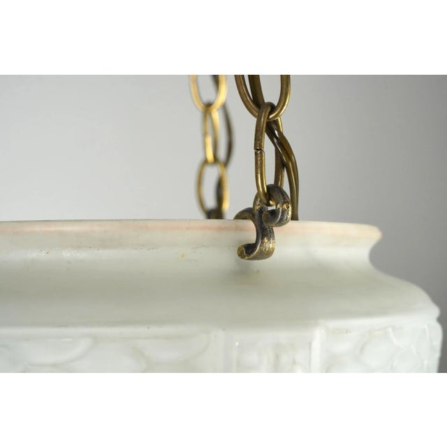 Mid 20th Century Mid 20th Century Restored White Glass Bowl Brass Chain Pendant Light For Sale - Image 5 of 11