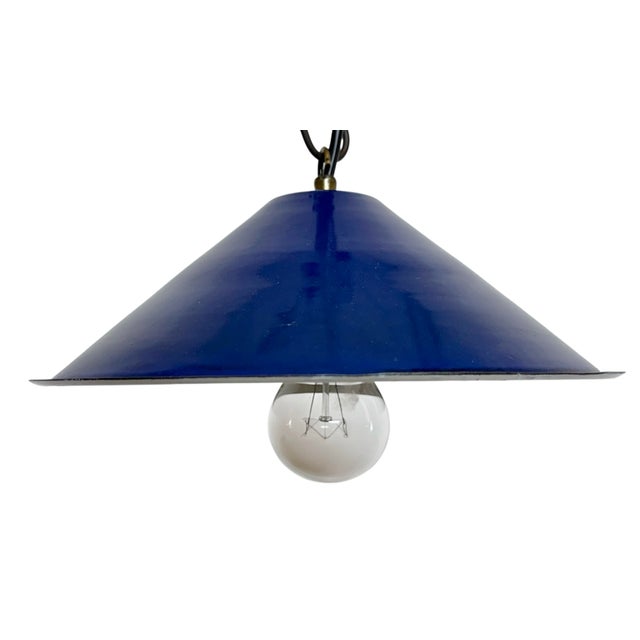 Industrial Blue Enamel Factory Pendant Lamp, 1950s For Sale - Image 15 of 15