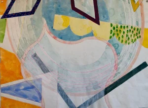 1980s Sandy Kinnee Abstract Modernist Colorful Mixed Media Painting on Handmade Paper