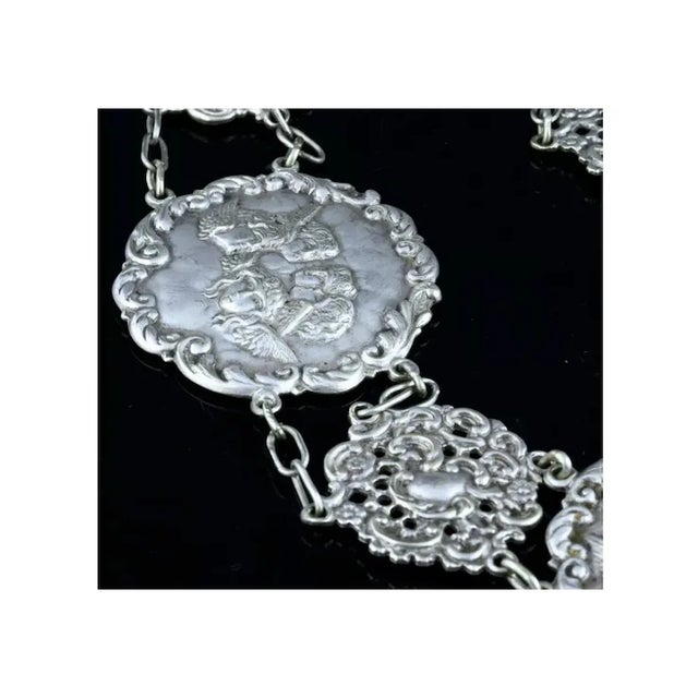 Late 19th Century Victorian Silver Plate Angel Figural Plaque Belt/Necklace For Sale In Denver - Image 6 of 11