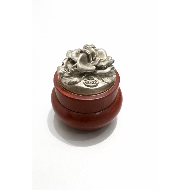 Brown Mid-Century Modern Turned Wood Decorative Box with 800 Silver Rose Lid by Wenk, 1950s For Sale - Image 8 of 8