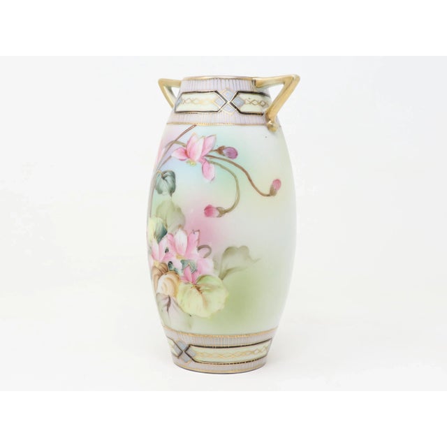 Antique Art Nouveau Porcelain Vase With Hand-Painted Floral and Gold Decoration For Sale - Image 10 of 12