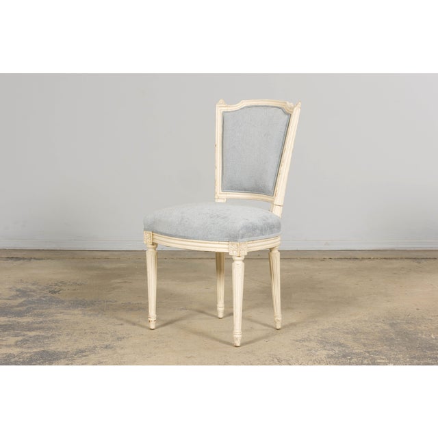 Set of 6 French Louis XVI Painted Dining Chairs in Dusty Blue, Early 20th Century For Sale In New York - Image 6 of 18
