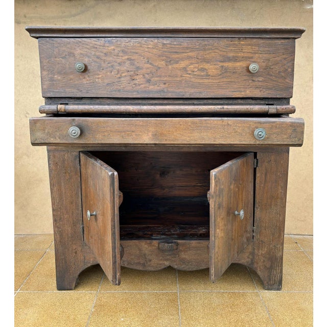 Wood Early 20th Century Spanish Rustic Oak Cabinet with Lift-Top Compartment and Two Doors For Sale - Image 7 of 13