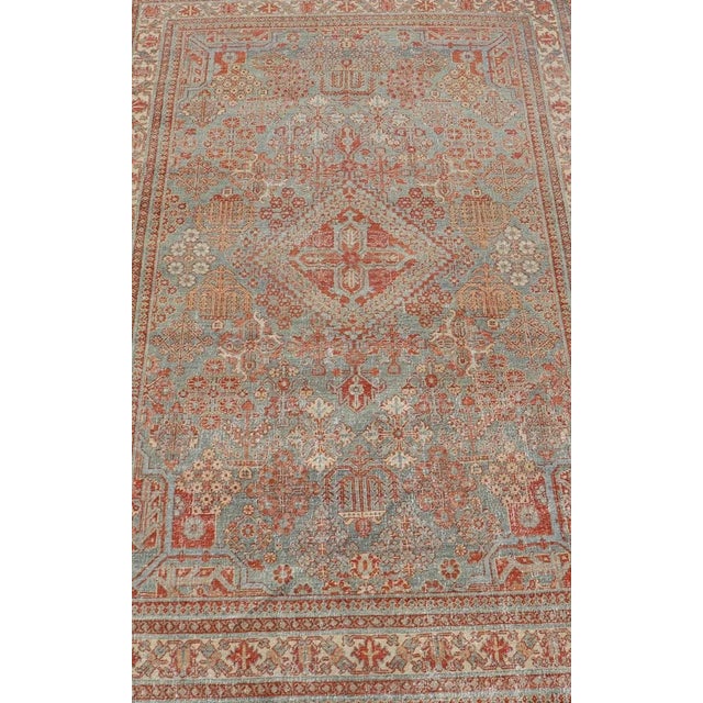 Tribal Persian Antique Joshegan Rug With Geometric Medallion Design in Soft Red's For Sale - Image 3 of 12
