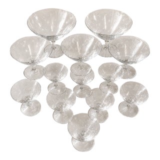 Mid 20th Century Richard Brendon's Hand-Engraved Crystal Champagne Coupes - Set of 13 For Sale