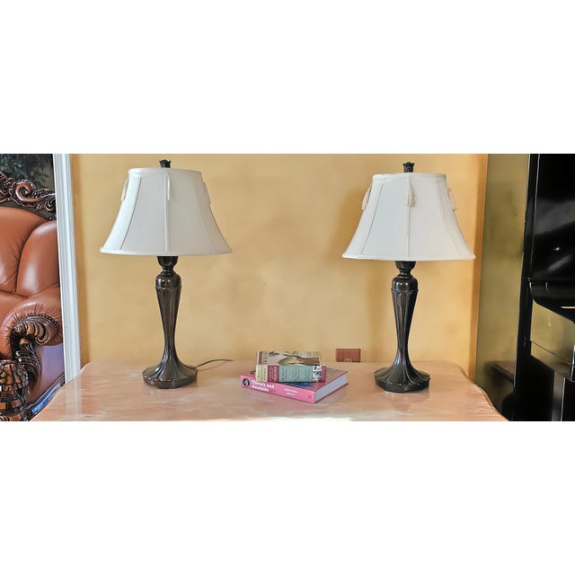 Hollywood Regency Polished Bronze Table Lamps in Chocolate by Berman, a Pair For Sale - Image 12 of 12