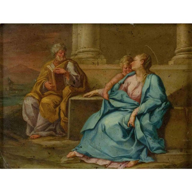 Religious Scene, 19th Century, Oil Painting on Metal, Framed For Sale