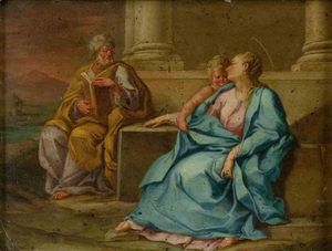 Religious Scene, 19th Century, Oil Painting on Metal, Framed