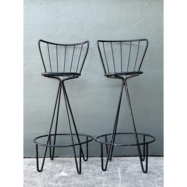 Mid 20th Century Vintage Atomic MCM Wrought Iron Barstools - A Pair For Sale - Image 5 of 12
