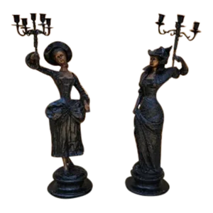 Antique Neoclassical French Spelter Bronze Candelabra Statues - Set of 2