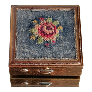 Vintage Mid Century Petit Point Floral Brass Pill Box Viennese Needlepoint Vanity Box