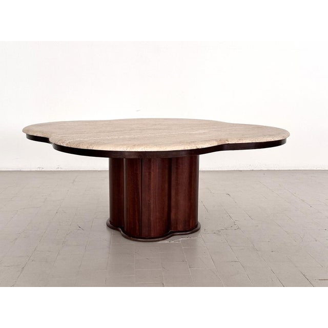Large Mid-Century Modern Clover Coffee Table in Travertine and Dark Oak, 1970s For Sale - Image 10 of 18