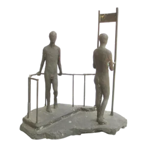 Mid-Century Bronze Figural Sculpture Waiting Men Circa 70s