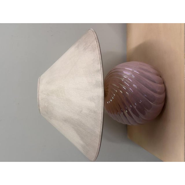 Vintage Italian Iridiscent Pink Ceramic Table Lamp, 1970s For Sale - Image 4 of 9
