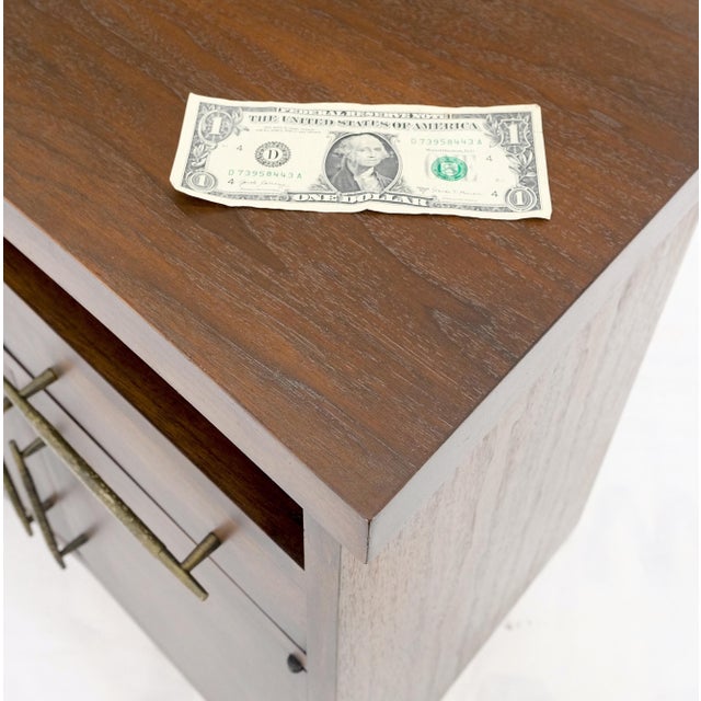 Pair of Walnut Solid Brass Pulls Mid-Century Modern Nightstands Cabinets MINT! For Sale - Image 10 of 13