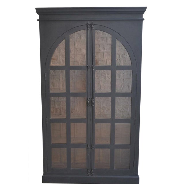 Contemporary Contemporary Tall Black 2-Arch Glass Door Solid Wood Bookcase For Sale - Image 3 of 4