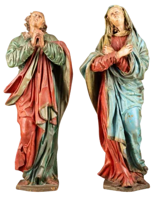 Italian Artist, Mary and John, 17th Century, Wood Sculptures, Set of 2