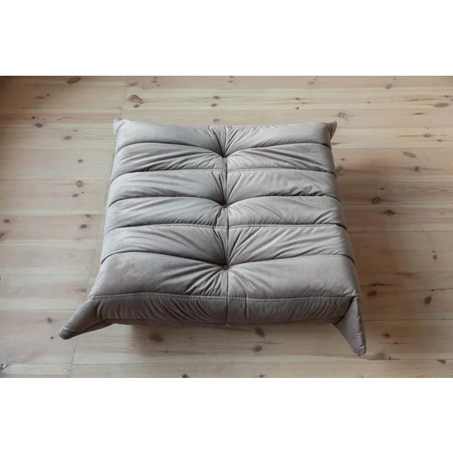 Ligne Roset Elephant Grey Velvet Togo Pouf by Michel Ducaroy for Ligne Roset For Sale - Image 4 of 4