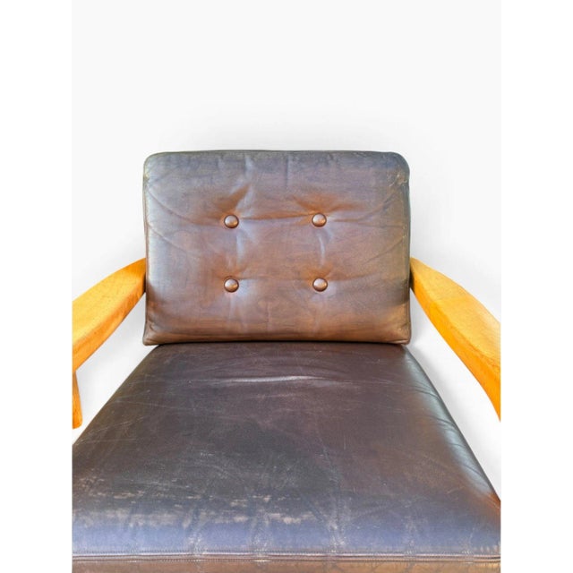 Pair of Danish Modern Leather Lounge Chairs | Sculpted Maple Frames | Brown Leather With Tufted Backs | C. 1960s For Sale - Image 15 of 18