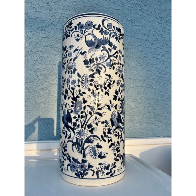 Late 20th Century Blue & White Porcelain Umbrella Stand For Sale - Image 4 of 7