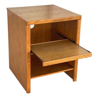 Late 20th Century Solid Oak Media Cabinet With Pull-Out Shelf For Sale