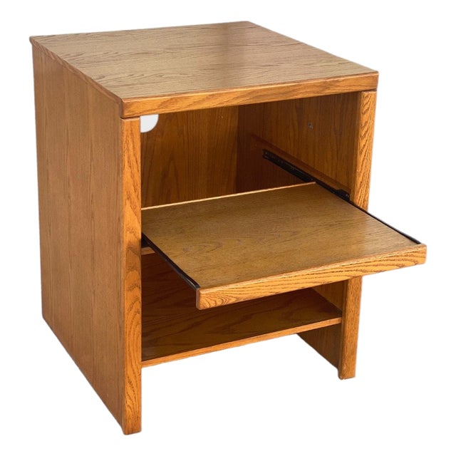 Late 20th Century Solid Oak Media Cabinet With Pull-Out Shelf For Sale