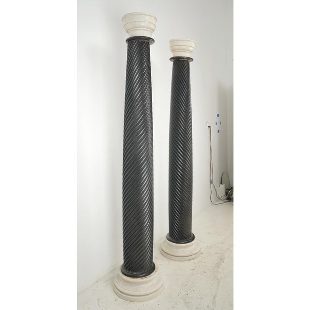 Pair of Vintage Ebonized Wood & White Marble Columns For Sale - Image 9 of 10