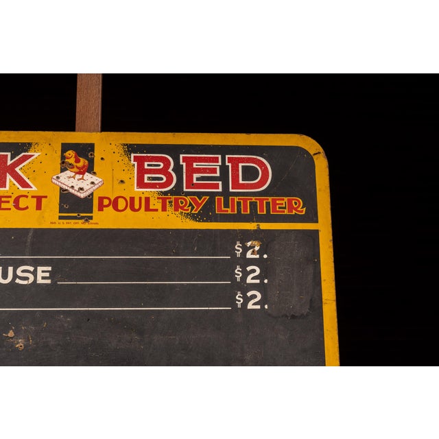 American Vintage "Chick Bed" Poultry Litter Chalkboard Store Display Sign For Sale - Image 3 of 7
