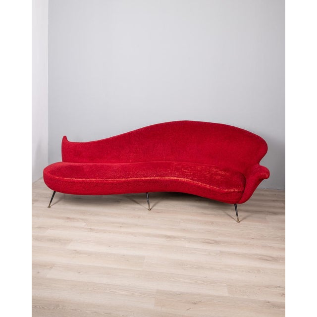 Large Vintage Curved Sofa in Red Velvet, 1950s For Sale - Image 16 of 16