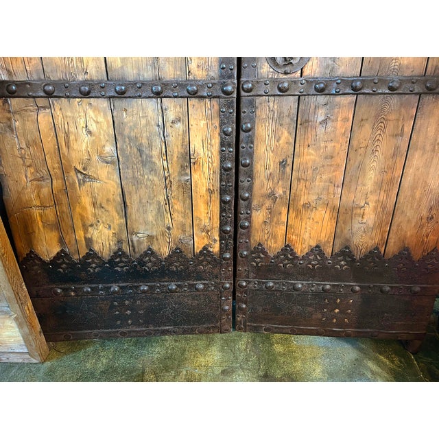 Early 20th Century Antique Mongolian Wood & Iron Entry Doors For Sale - Image 5 of 7