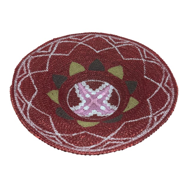 1980s Maroon Basket With Geometric Pattern For Sale