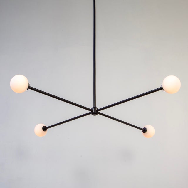 Globe 4 Chandelier, 39.25in Tall, Black, Modern, 3 Inches Glass Globes, by Research.Lighting, Modern, Minimal Hanging Light, Floor Model For Sale - Image 4 of 11