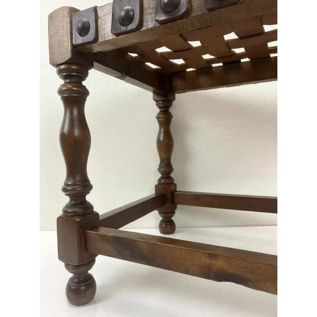 Brutalist Gothic Revival Style Footstool with Leather Strap, Spain, 1970s For Sale - Image 10 of 11