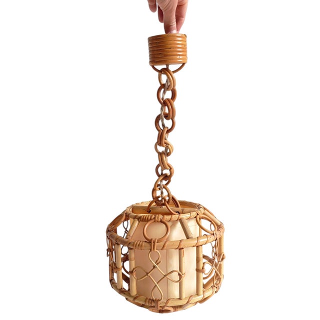 Mid-Century Modern French Riviera Bamboo and Rattan Pendant Lamp, 1960s For Sale - Image 12 of 18
