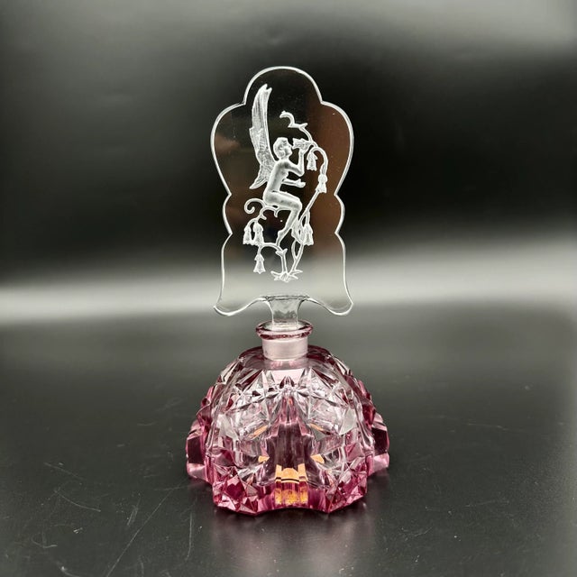 Art Deco Vintage Aristo Violet Winged Nymph With Flowers Bohemian Glass Perfume Bottle For Sale - Image 3 of 11