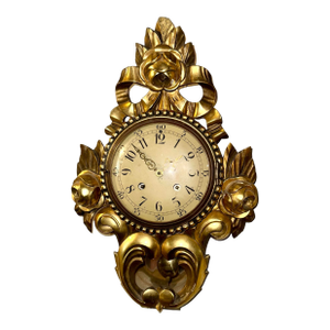 Vintage Ornate Giltwood Decorated Wall Hanging Sweden Clock