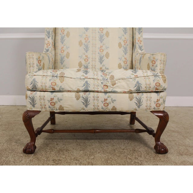 Textile Oversized Wide Seat Custom Made Ball & Claw Wing Chair For Sale - Image 7 of 13