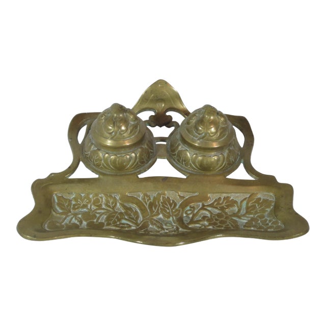 Solid Brass Art Nouveau Ink Stand For Sale