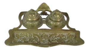 Solid Brass Art Nouveau Ink Stand