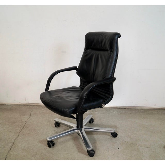 Girsberger 1980’s Postmodern Swiss Reclining Leather Office Desk Chair For Sale - Image 4 of 12