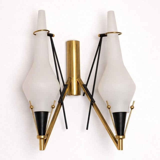 Vintage Opaline Glass and Brass Wall Lamps, 1960s, Set of 3 For Sale - Image 6 of 8