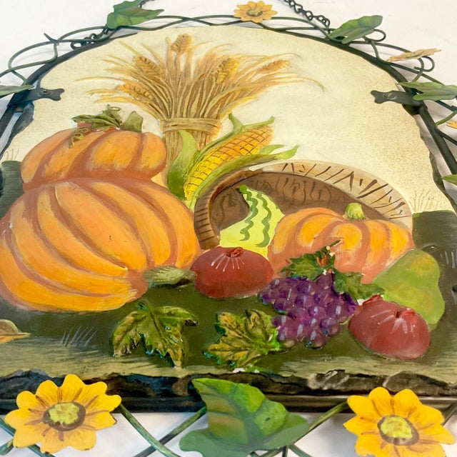 Metal Mid-Century Italian Boho Chic Tole Harvest Wall Sculpture, Thanksgiving & Halloween For Sale - Image 7 of 9