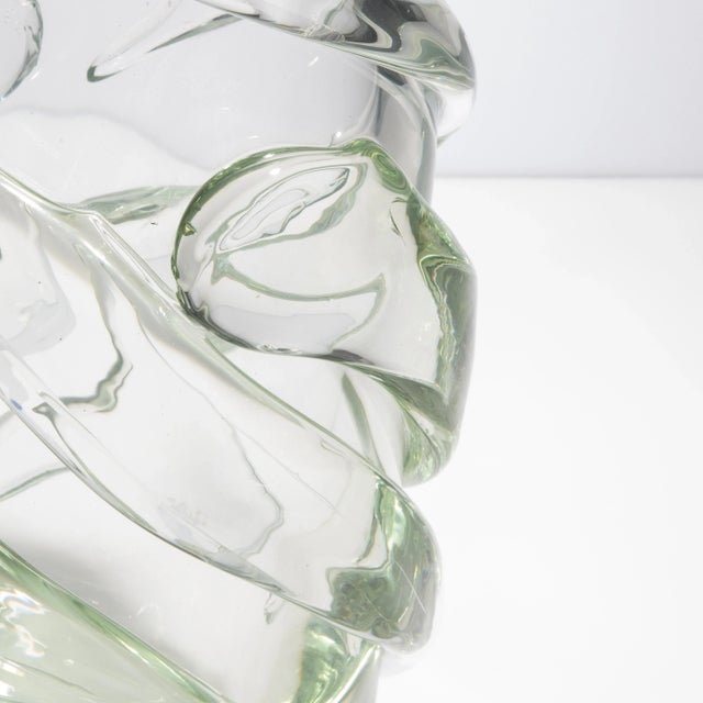 Hand Blown Murano Vase Gomitolo in Clear With a Hint of Green Extra Tall For Sale - Image 9 of 10