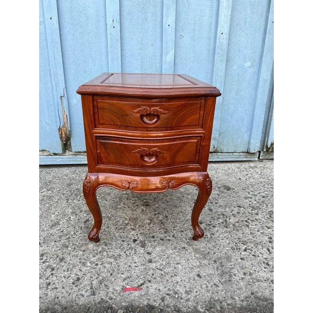 Rococo Vintage French Rococo Style Solid Teak 2 Drawer Nightstand. For Sale - Image 3 of 12