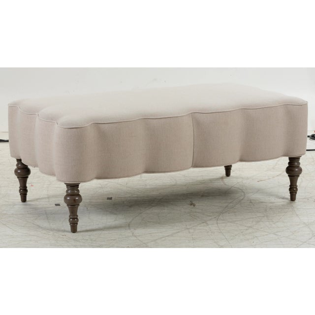 Mirasol Scalloped Ottoman, Natural Linen For Sale - Image 6 of 6