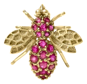 14K Yellow Gold Red Ruby Bee Brooch Pin