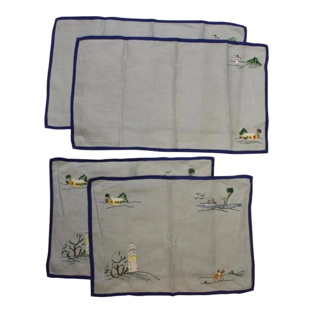 Vintage Madeira Linen Set with 2 Table Mats & 2 Matching Table Runners For Sale